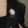 Retro Brooch Tasseled Horse Head Design Men Women Pin Clothes Hats Bags Collar Badge Fashion Accessory