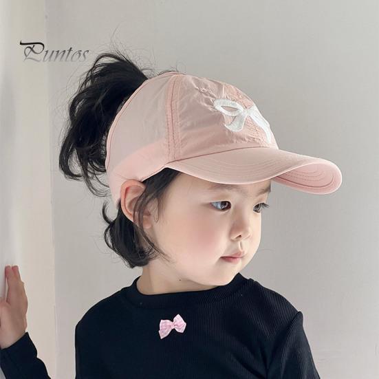 Детская бейсбольная шляпа с вышивкой и бантом, солнцезащитный козырек с длинными полями, хвостик с длинными полями, противоскользящая кепка для девочек, уличная походная шляпа, школьная фуражка