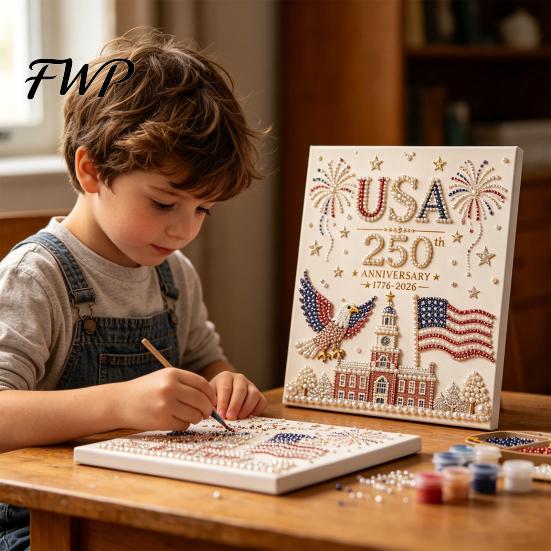 Independence Hall Art 250th Anniversary Pearl Painting Kit, USA DIY Kit for Adults Set, Patriotic Bead Craft Beginners
