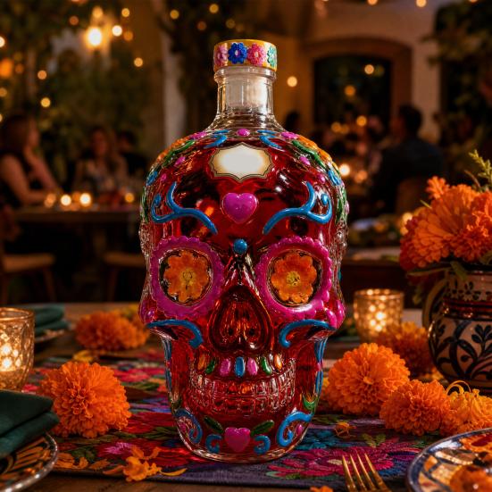 Yousheng Skull Shape Glass Whiskey Decanter, 350ml Liquor Bottle with Stopper, 3D Gothic Home Bar Decor, Unique Gift for Men