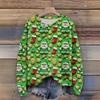Women's Christmas Print Cardigan Long Sleeve Round Neck Knit Top