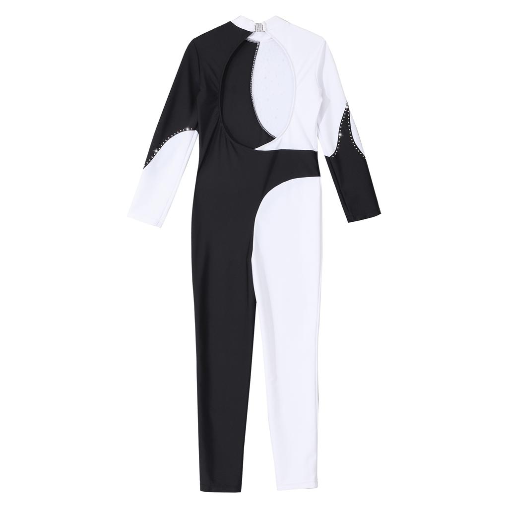 Детский комбинезон для выступлений контрастного цвета со стразами для танцев и гимнастики
