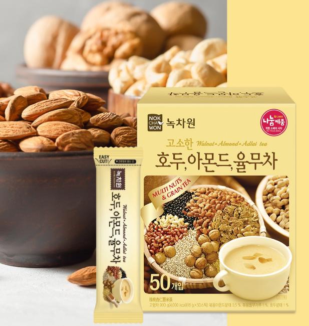 Чай Nokchawon с жареным грецким орехом, миндалем и ячменем жемчужным, 50 пакетиков — Ореховый и питательный травяной сбор