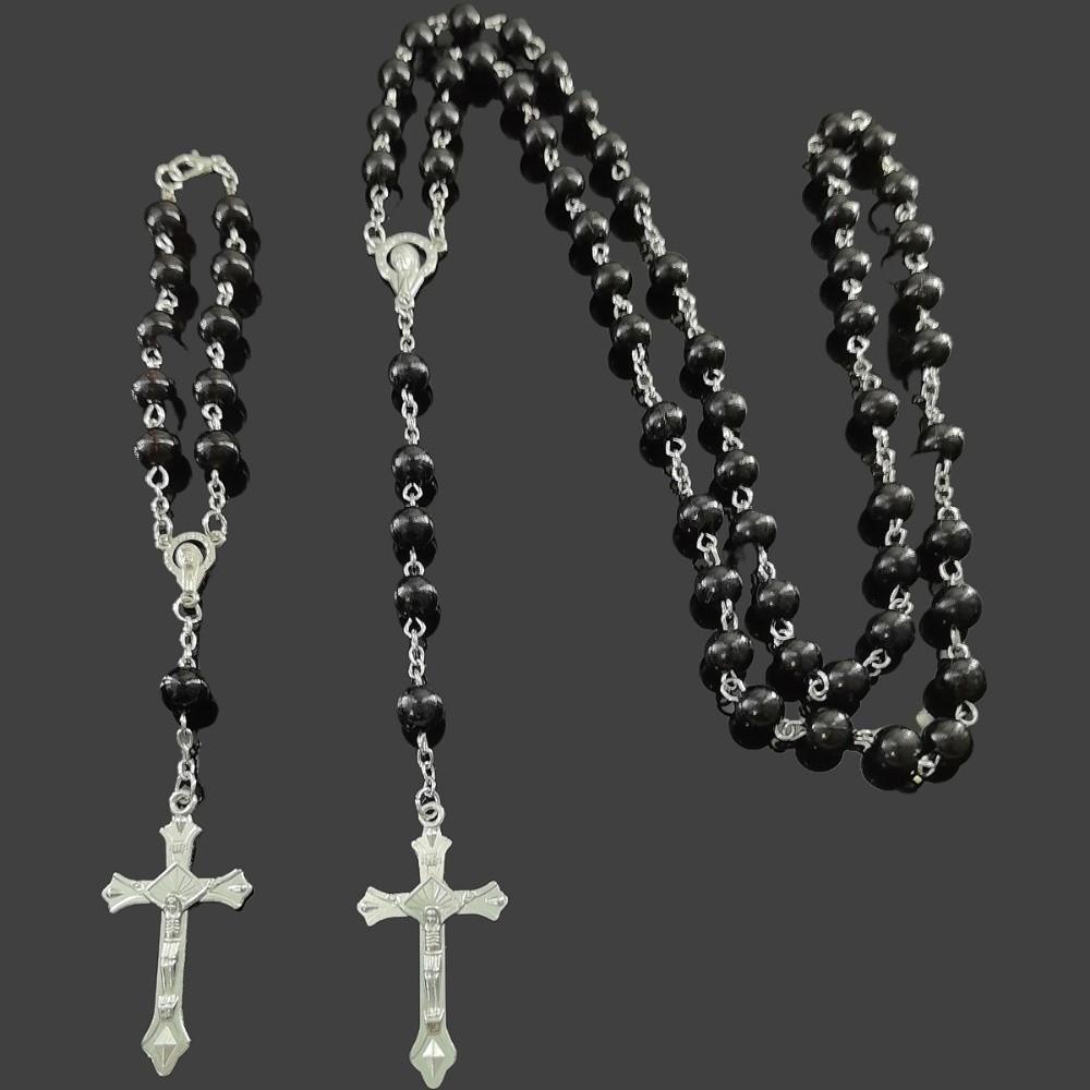 Long Religious Jewelry Set Imitation Pearl Christian Bracelet Cross Pendant Necklace Daily Wear