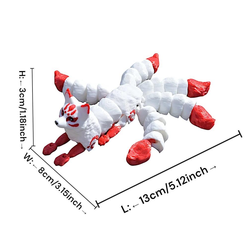 3D Printed Fox Ornament Animal Model Joints Movable Five Tailed Fox Stress Relief Toys Home Desktop Ornament