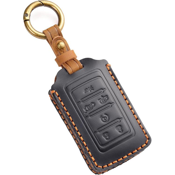 Vintage Leather Key Fob Cover Case for Jeep Grand Cherokee Wagoneer 2024 2025 2026, Handmade Crazy Horse Leather, Brown