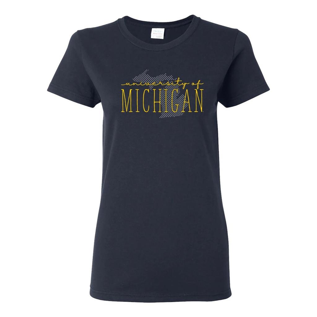 Женская футболка Michigan Wolverines Dot Script - Темно-синяя