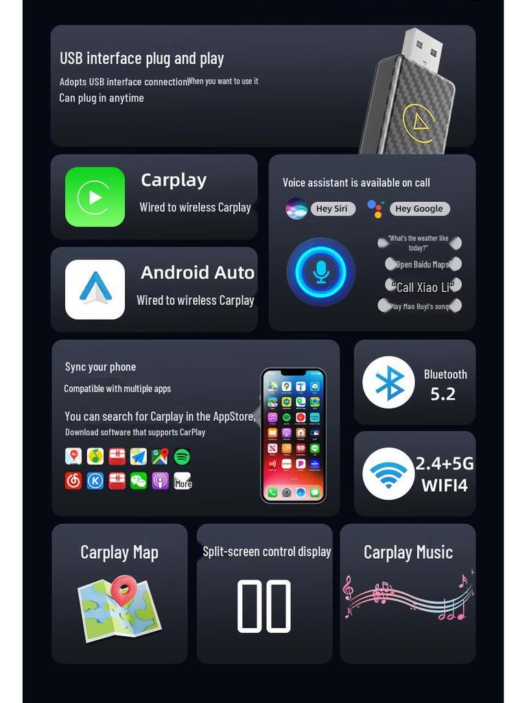Популярный беспроводной адаптер CarPlay и Android Auto для бесшовной интеграции с автомобилем
