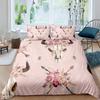 Bull Skull Duvet Cover Chic Feather Bedding Bohemian Exotic Branches Flower for Kids Teens Women Men Room Decoration Quilt Cover