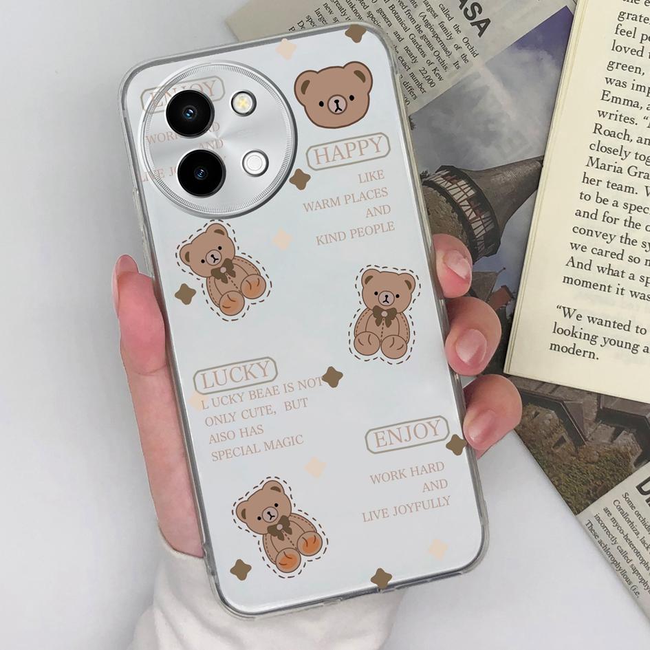 Для Vivo Y38 V40 Lite V30e Vivo Y200e 5G Y28 4G Vivo Y100 (ИДН) Задняя крышка силиконовый мягкий ТПУ прозрачный милый чехол медведь противоударные сумки для телефона для Vivo