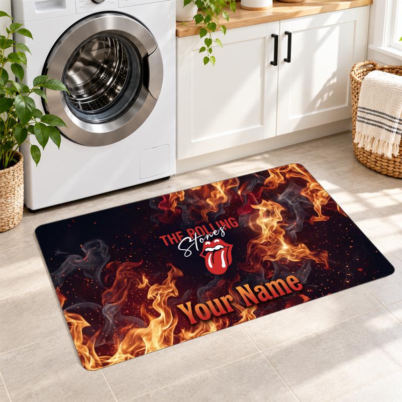 The Rolling Stones Custom Name Flannel Rug Kitchen Mat Non Slip Floor Carpet Personalized Home Decor