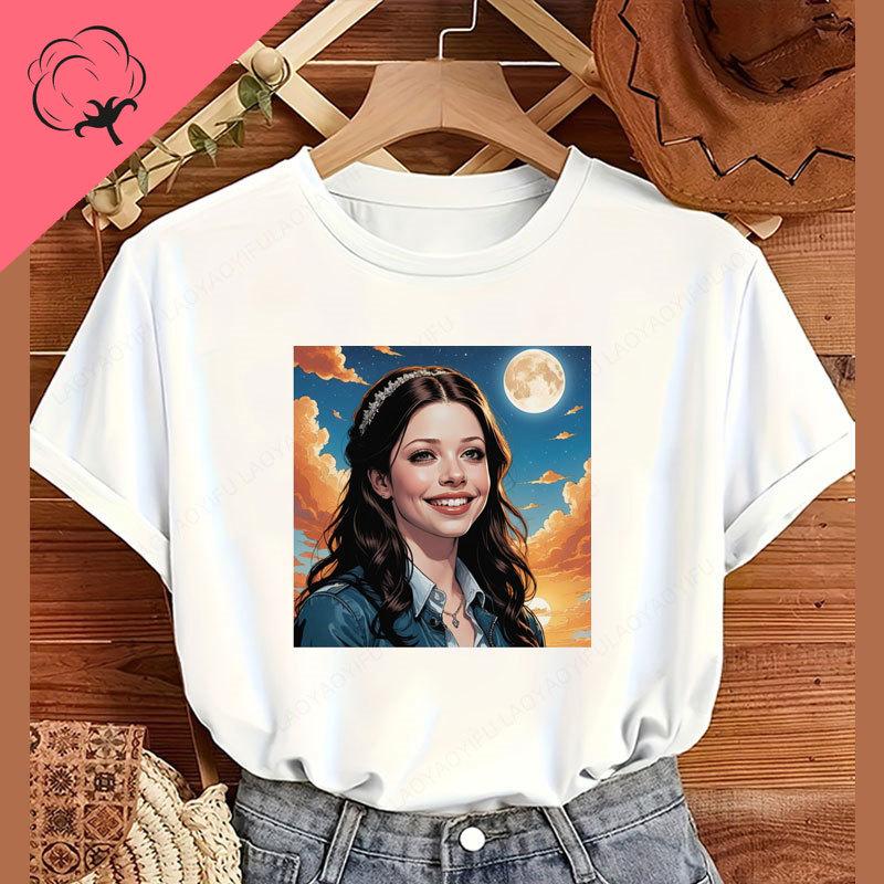 Camisetas Michelle Trachtenberg T Shirt Crewneck Short Sleeve Cotton Graphic T Shirts Vintage Popular Tee