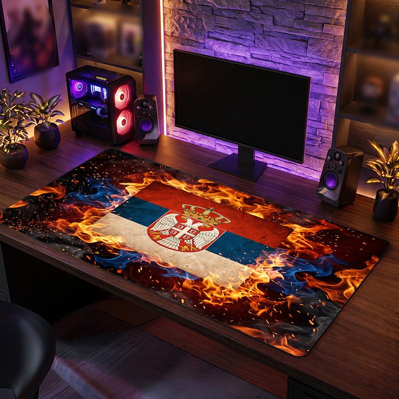 X2519==Serbia Crest Mouse Pad, Extended Non Slip Rubber Desk Mat for Gaming Office Laptop Fan Gift