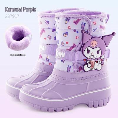Водонепроницаемые зимние ботинки для девочек Kuromi - Нескользящие, Утепленные, Теплые, Мультяшный дизайн, Детские уличные лыжные ботинки.