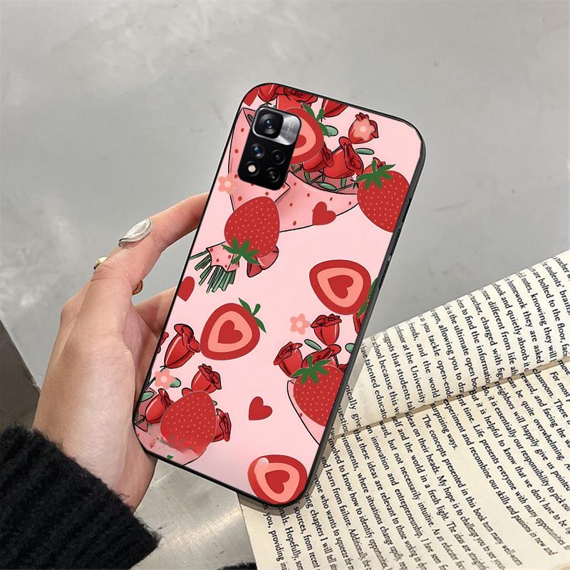 Чехол для телефона для Xiaomi Poco C71 15T 14T Pro Redmi note 15 14 14 13 Pro Redmi A5 15C 13C Клубничный Кот Мультяшный