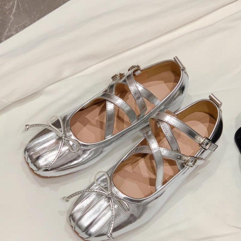 Fashion Autumn New Inner Elevating Flat Shoes Women's Square Head Shallow Mouth Butterfly Knot Line with Soft Sole Single Shoes