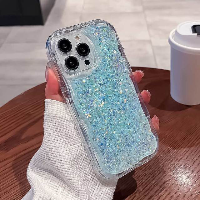 Fashion Cute Wave Frame Glitter Case For Iphone 14 13 11 12 Pro Max 14plus Shining Shockproof Soft Silicone Cover Bumper