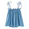 Womens Linen-Blend Striped Sleeveless Top With Bow Tie High-Waist Wide-Leg Pants Set