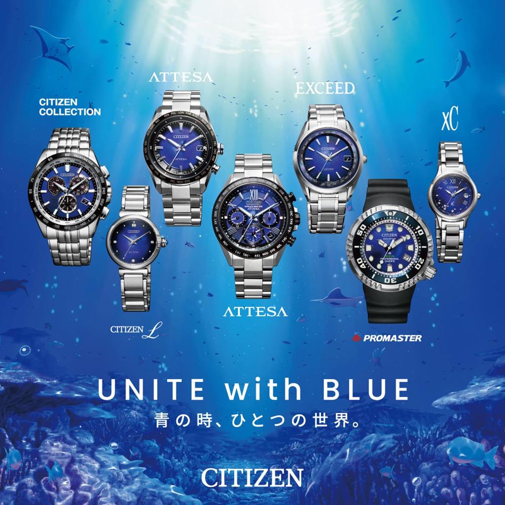 Citizen XC UNITE with BLUE Limited Edition Waterproof Women's Watch, Silver, Blue, ES9490-95L, Light-Powered Eco-Drive, Radio-Controlled,