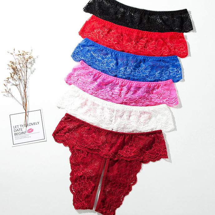 Plus Size Open Crotch Panties for Women Transparent Lace Underwear Sleepwear Lingerie 6 Colors Available