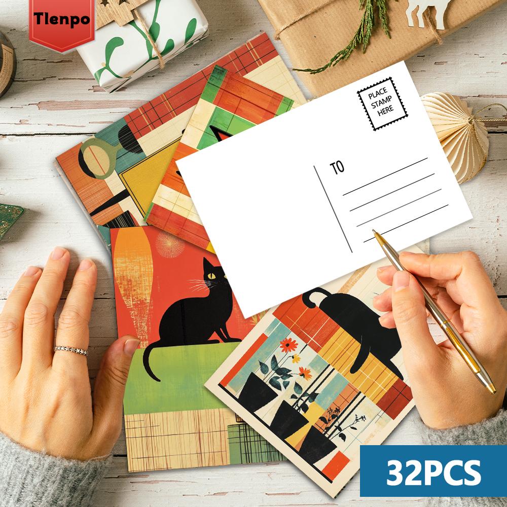 32 шт., Абстрактная геометрическая открытка с черным котом, Подарок на день рождения/юбилей, Коллекционная, Подходит для подарка, Можно отправить по почте.