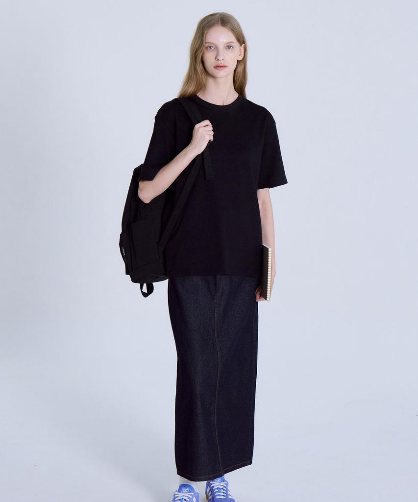 BASIC HOUSE Women'S 40-Count Relaxed Fit Crew Neck Short Sleeve T-Shirt Black Lats0209