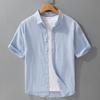 Простой стиль летние топы мужские дышащие хлопок лен мужская рубашка с коротким рукавом однотонная отложной воротник рубашка на пуговицах повседневная одежда