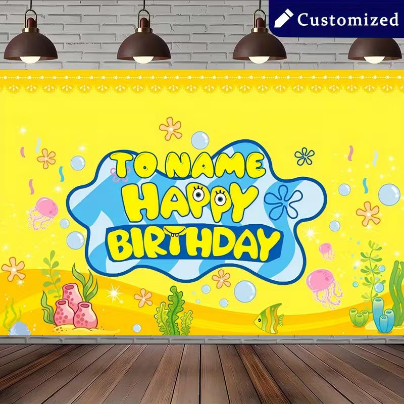 2D Bikini Bottom Custom Backdrop Kids Party Decor