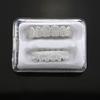 2pcs New Silver Plated Bling Bling Cubic Zirconia Top & Bottom Mouth Teeth Cover