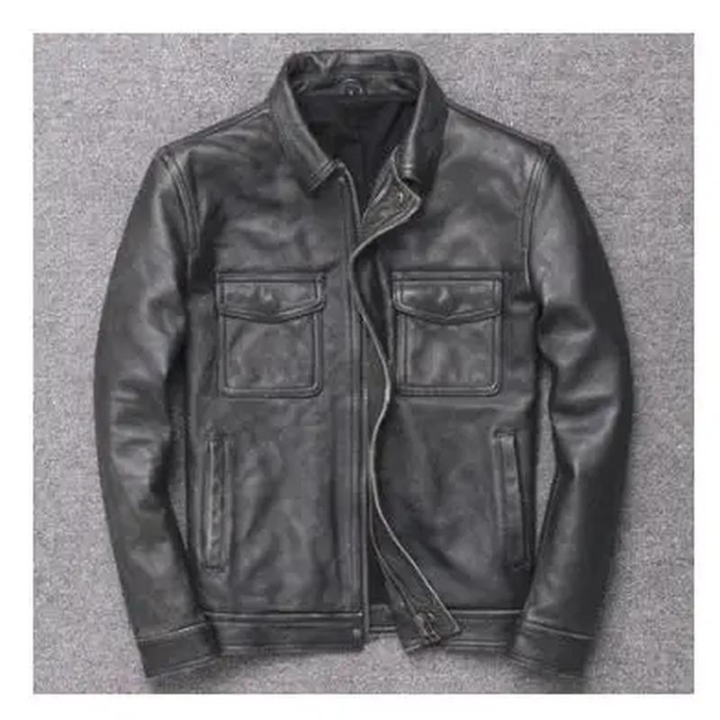 Совершенно новая куртка в повседневном стиле, мужская винтажная куртка из воловьей кожи, классическая тонкая одежда из натуральной кожи, повседневные кожаные и замшевые пальто