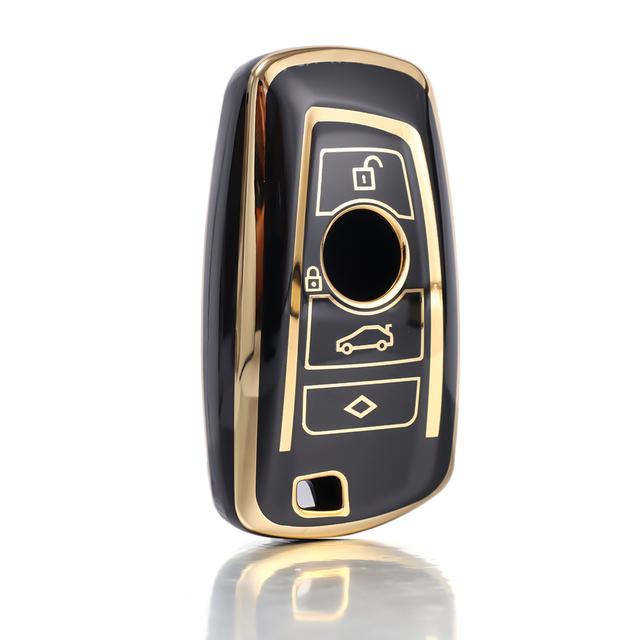 Car Remote Key Case Holder Gold Frame Design Auto Car Keys Shell TPU 4 Button Keychain for BMW A Series B Series Accessories