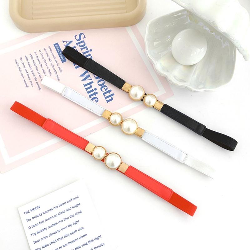 Waist Belt Golden Buckle Solid Color Skinny Belt for Dress Casual Wear Woven Stretchy Belt for Wrap Dress Halter Dress