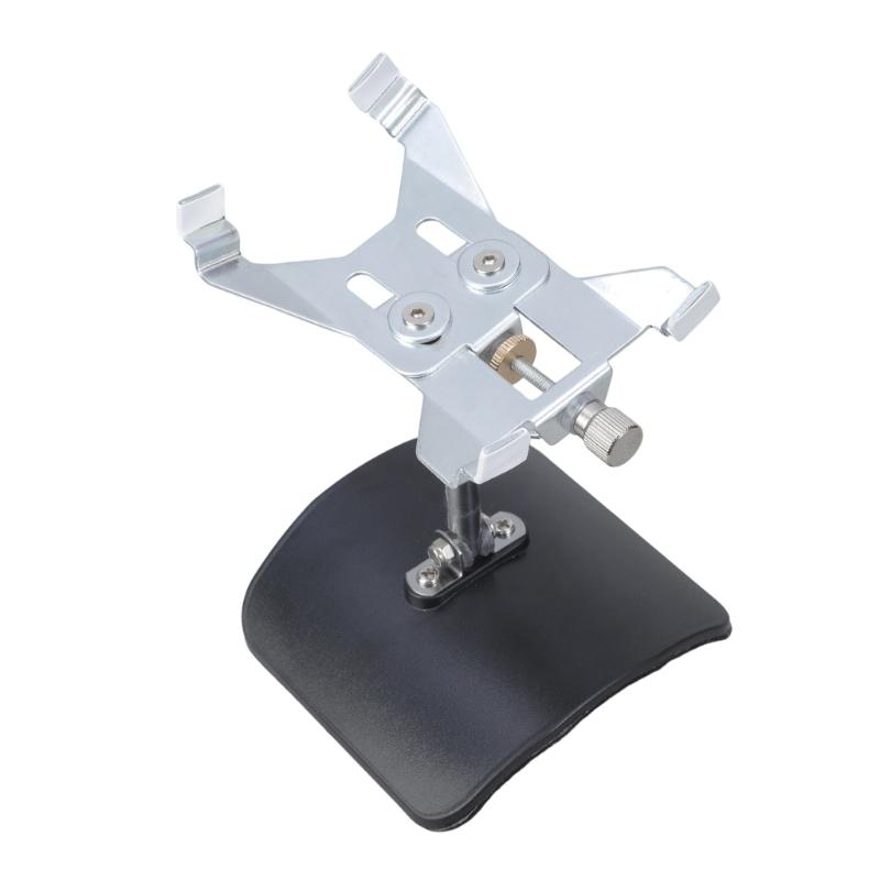 Contemporary Metal Guitar Support Silver Clamping Device Black Textured Base Perfect for Optimal Instrument Stability