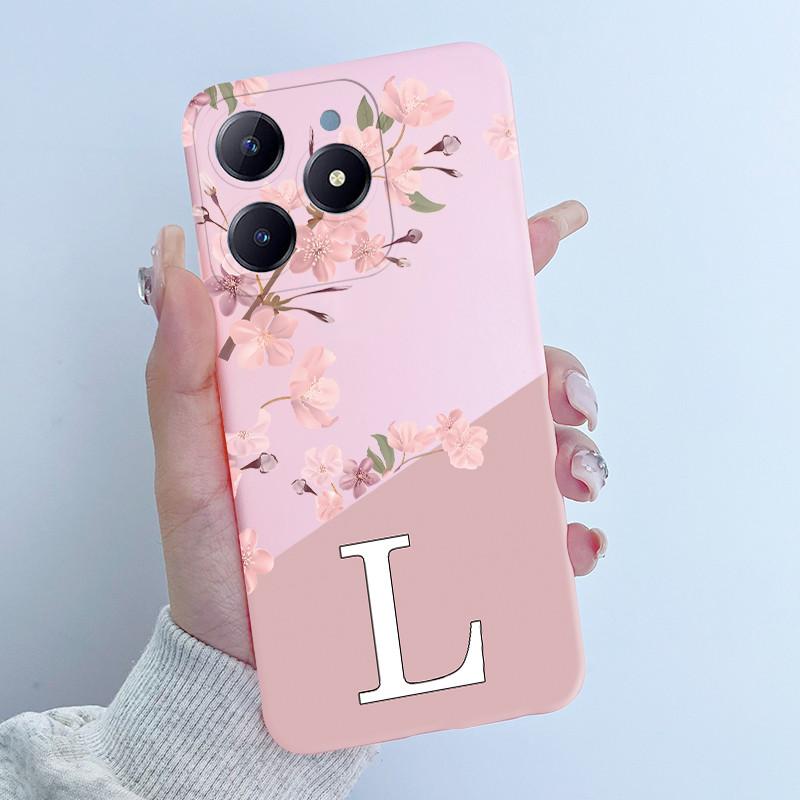 Милый Чехол с Цветочным Принтом для Realme C63 C61 Чехол из ТПУ для Realme Narzo N63 RMX3939 RMX3930 Мягкий Силикон Модный Чехол с Буквами