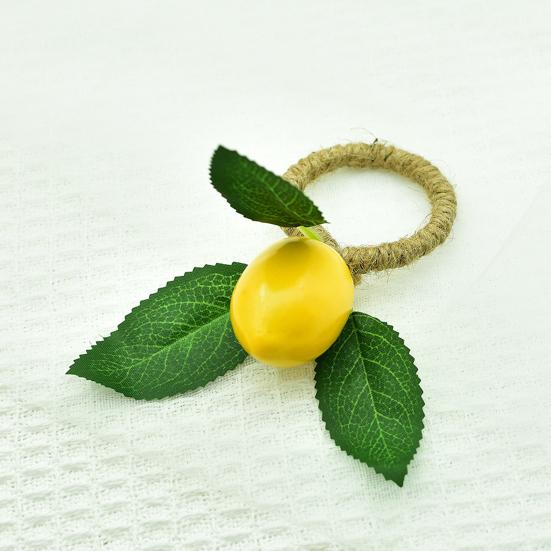 2Pcs Lemon Napkin Rings Twine Napkin Holder with Faux Yellow Lemon Rustic Fruit Napkin Rings for Wedding Banquet Party Dinner Table Decoration