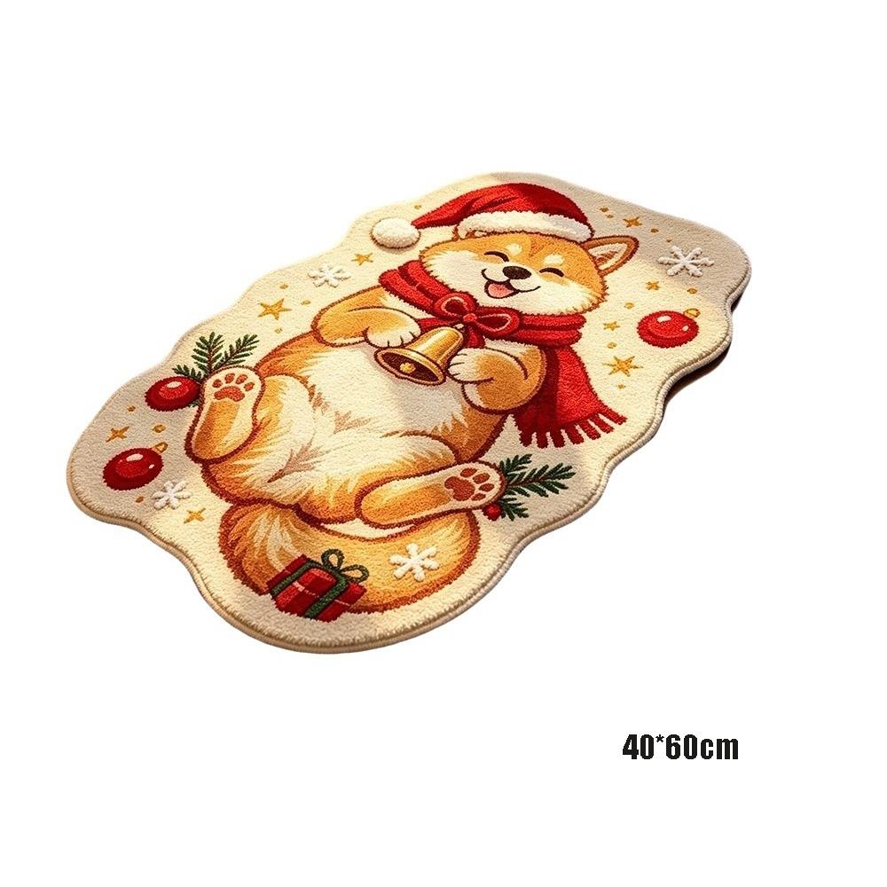 Christmas Theme Pattern Cartoon Doormat Carpet Soft Plush Faux Cashmere Rug Bedroom