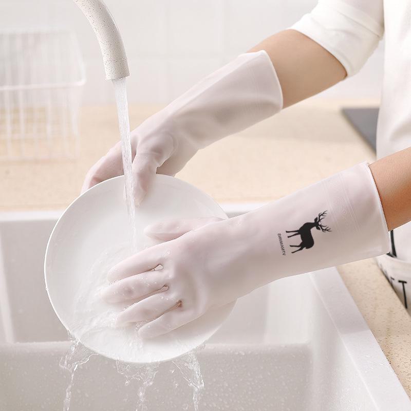 Transparent White Waterproof Non-Slip Thin Rubber Cleaning Gloves for Dishwashing and Laundry