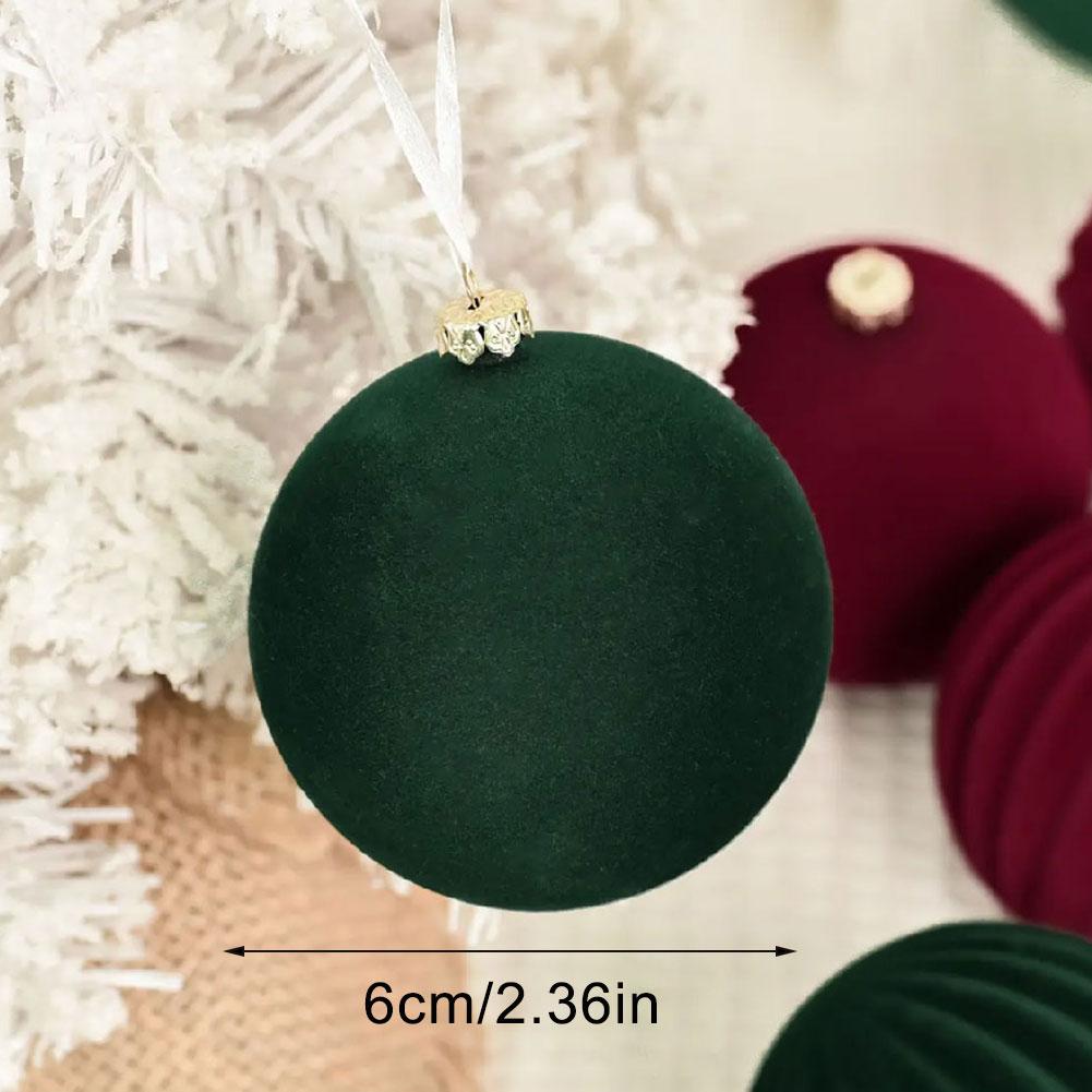 Velvet Christmas Balls Green 12pcs Flocked Christmas Tree Ornaments Assortment for Xmas Tree Holiday Decor