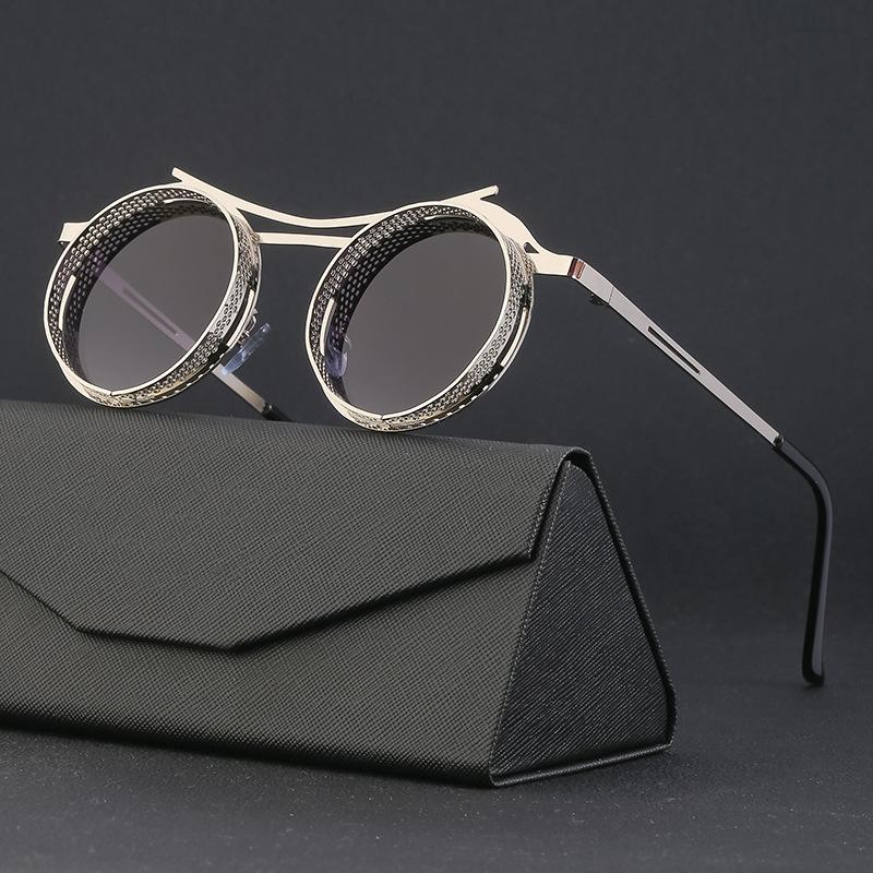 Европейские и американские солнцезащитные очки в стиле стимпанк в стиле ретро, мужские солнцезащитные очки в круглой оправе с полыми отверстиями, мужские модные очки