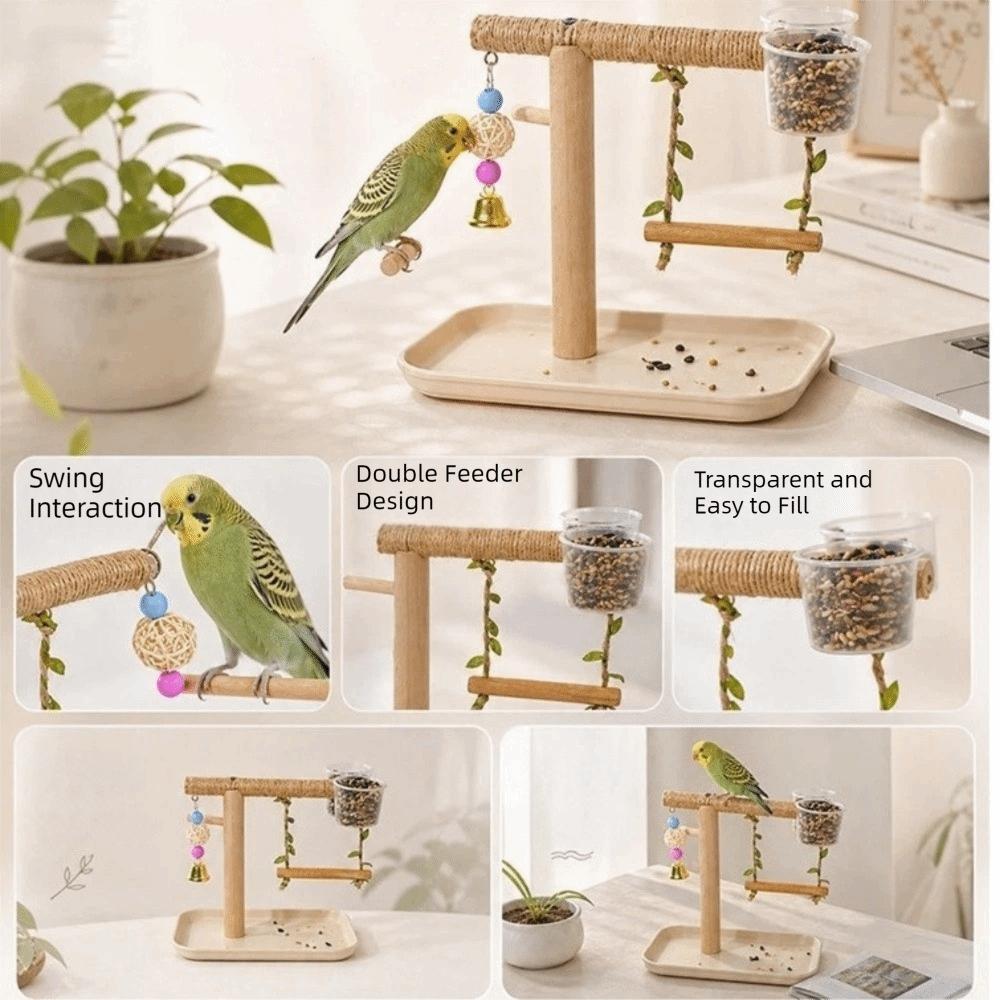 Durable Parrot Tray Rack Wooden Bird Platform Food Box Bird Feeding Station Rack Training Tool