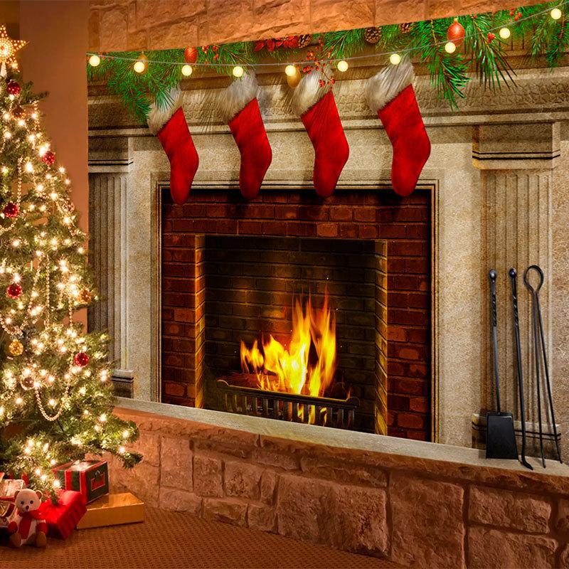 Санта-Клаус снежинки зимние ночи камин с принтом гобелен для дома, гостиной, спальни, украшение на стену, гобелен