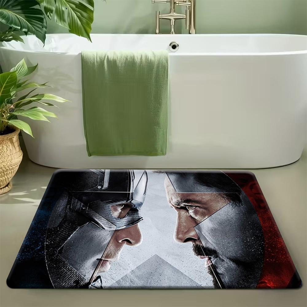 Bath Mat 1pc, Spiderman Guards City, MARVEL Flannel Rectangular Mat, Bathroom Non-Slip Entrance Mat, Fun Door Decoration Mat,