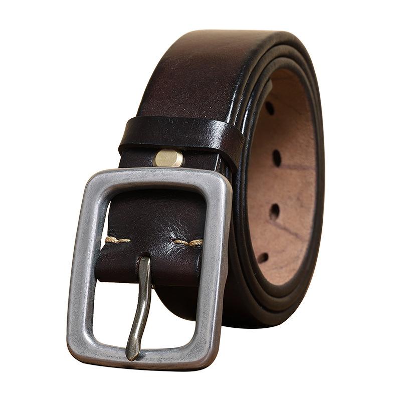 Belt Men's Thick Thick Stainless Steel Buckle Genuine Leather Pure Cowhide Retro and Fashion All-Matching Youth Jeans Belt