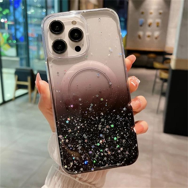 Роскошный блестящий прозрачный чехол Magsafe с беспроводной зарядкой для iPhone 15 14 13 12 11 Pro Max Samsung S24 Ultra S23 Plus S22 Soft Silico