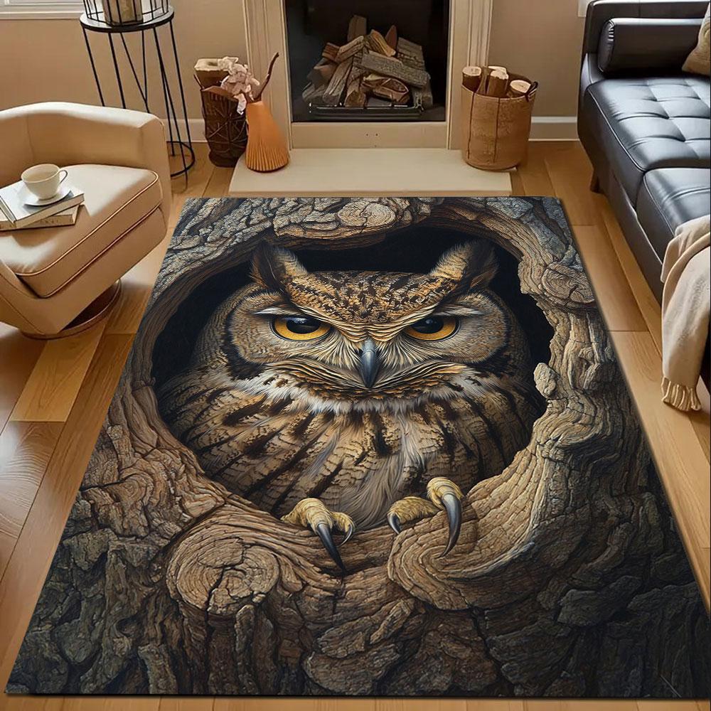 Owl in a Tree Hollow Patterned carpet, non slip mat suitable for living room and bedroom sofas
