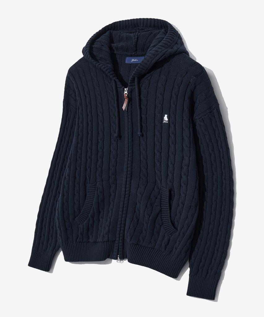 YALE Cable Knit Zip-Up Hoodie_Navy