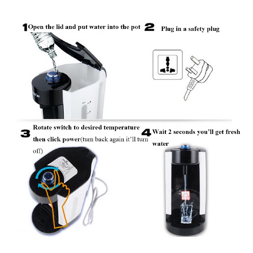 2000 Вт 3 л Электрический водонагреватель Мгновенный нагрев Электрический чайник Диспенсер для воды Регулируемая температура Кофеварка Чайник Офис