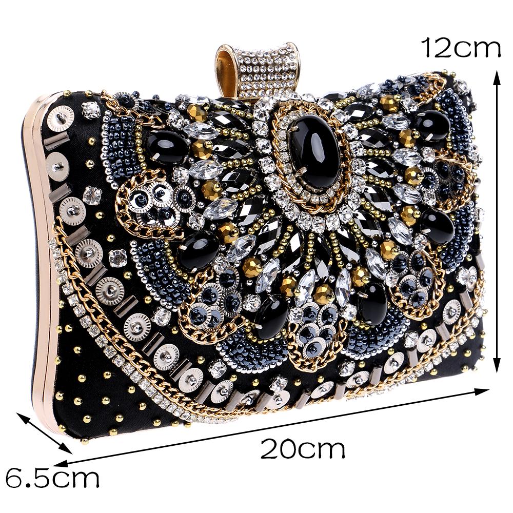 Beaded Clutch Purse Evening Bags Wedding Party Handbag Metal Chain Shoulder Bags CLE