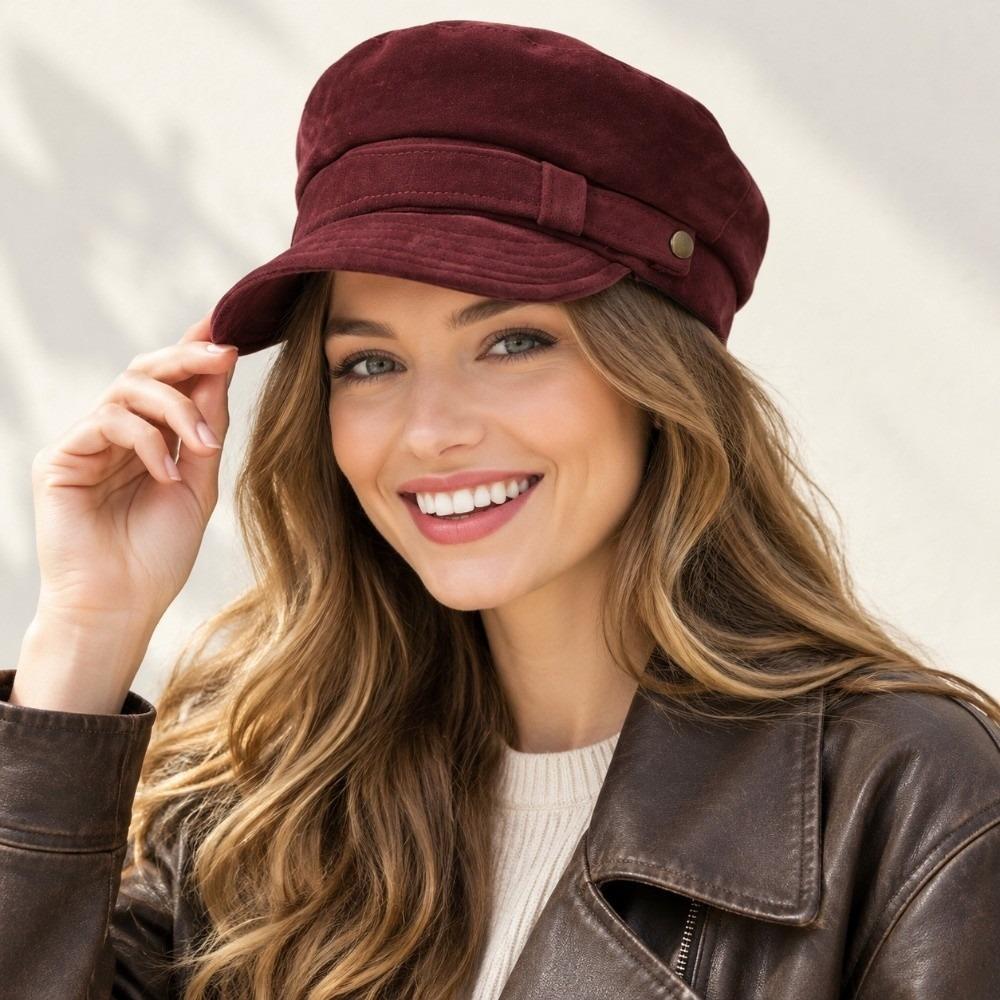Metal Buckle Newsboy Cap Autumn Winter Octagonal Beret Hat Fashion Painter Hat For Women