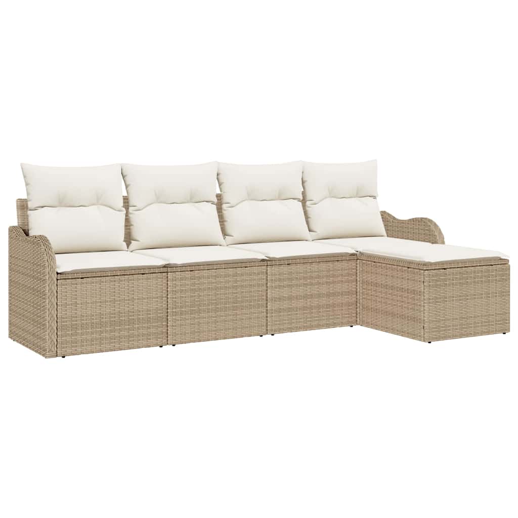 Garden Sofa Set with Cushions and Storage 5 pcs Beige Poly Rattan